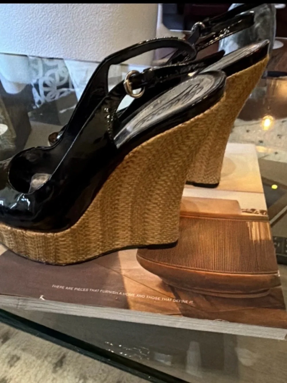 Gucci Black Patent Peep-Toe Slingback Heels - Picture 2 of 4